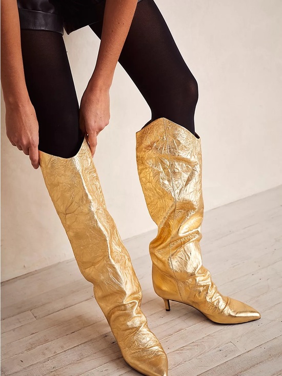 Free People Shoes - Free People Sloane Slouch Ankle Boots Gold Leather 37.5 (7-7.5)